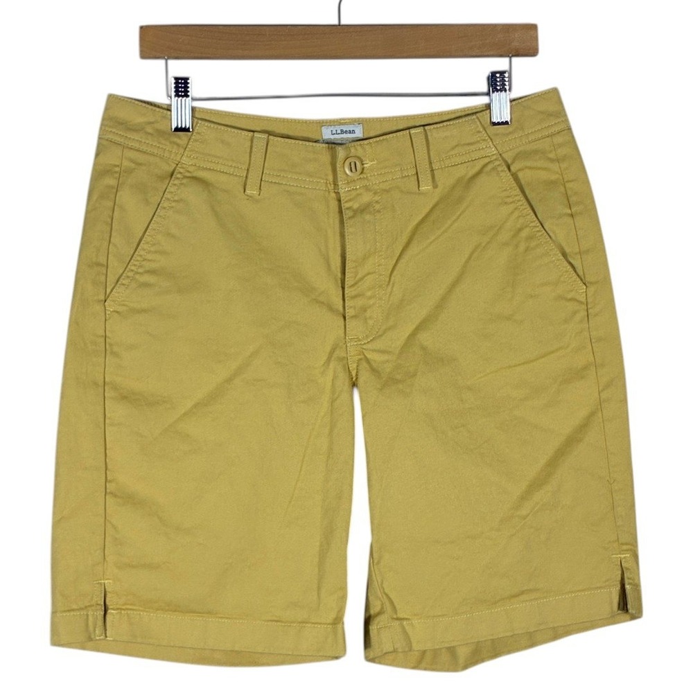 L.L. Bean Favorite Fit Solid Chino Shorts Mustard Yellow Outdoorsy Stretch Sz 10